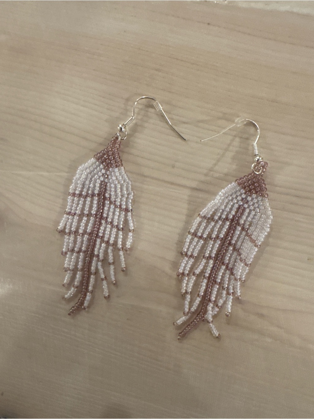 Boho Beaded Fringe Earrings in Light Pink - Women Jewelry - Picture 2 of 3